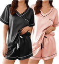 2 Pack Silk Pajamas for Women Short Sleeve Satin Pj Set Soft V neck Sleepwear Loungewear, S-XXL