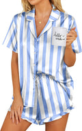 Womens Satin Pajamas Set Button Down 2 Piece Silk Pjs Shorts Set Ruffle Lingerie Notch Collar Sleepwear S-XXL